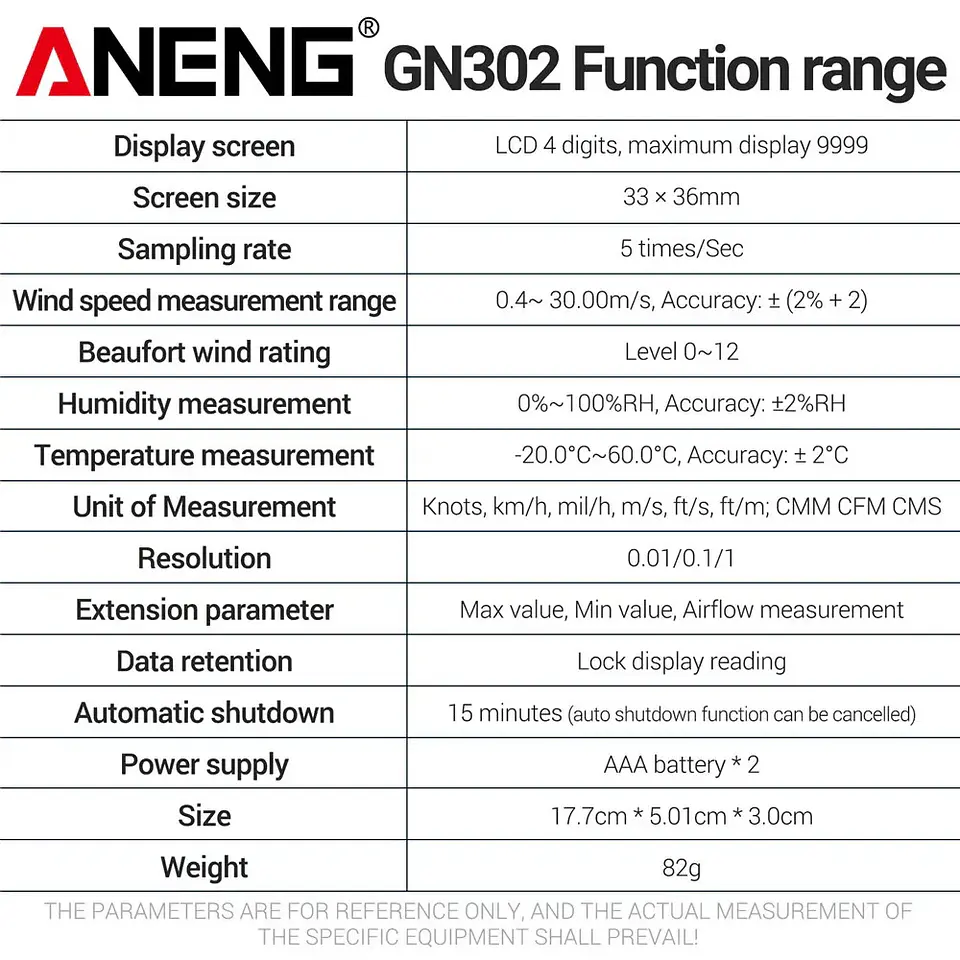 Anemómetro y Termómetro Digital ANENG GN302 Velocidad del Viento 9