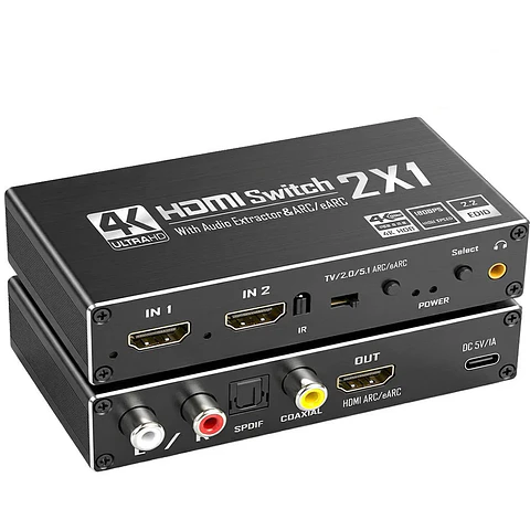 Switch HDMI 2.0 2x1 4K con Extractor de Audio ARC eARC HDR