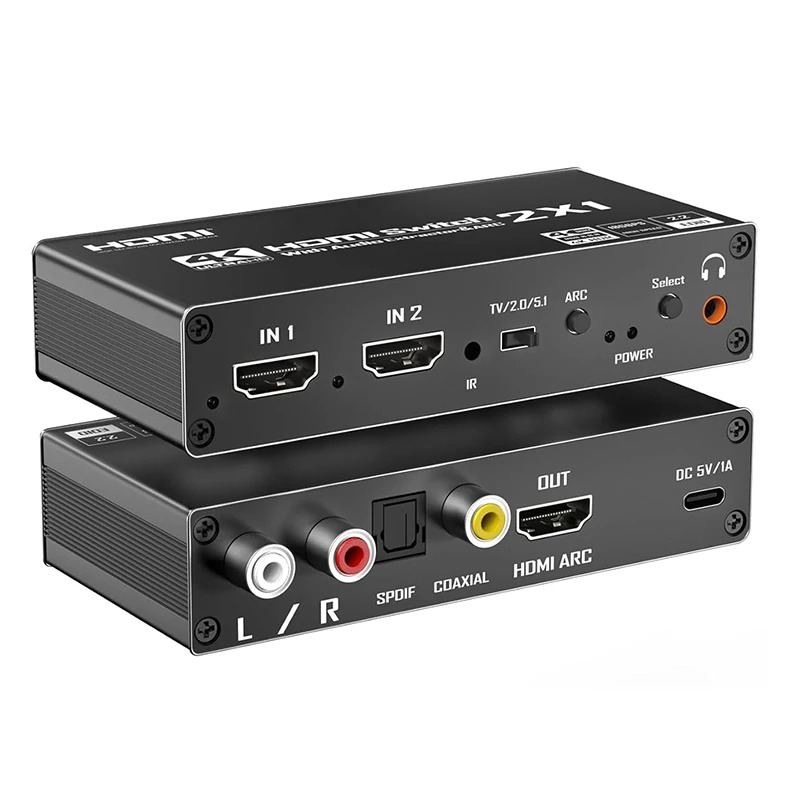 Switch HDMI 2.0 2x1 4K con Extractor de Audio ARC eARC HDR 2