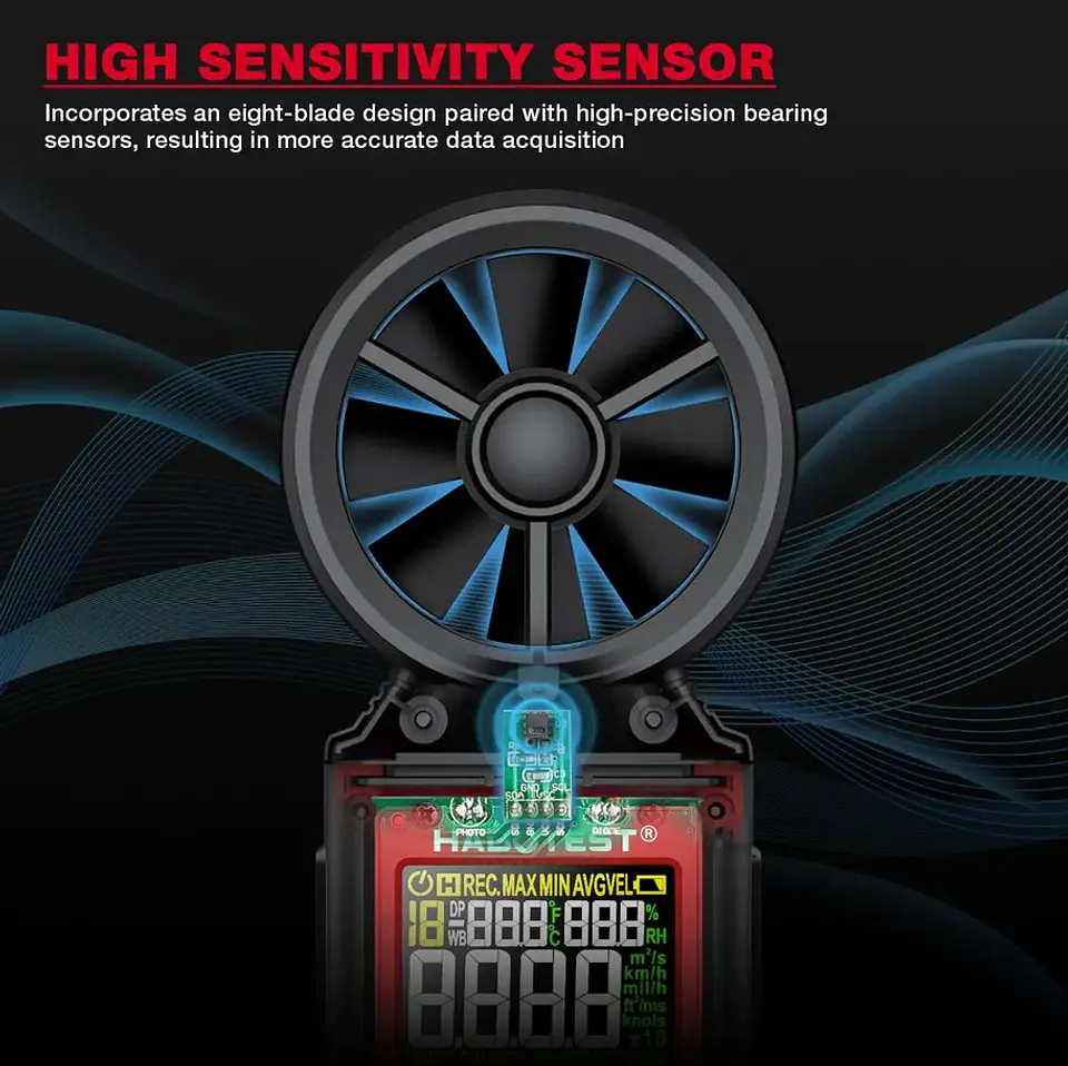 Anemometro HABOTEST HT625B Velocidad del Viento Profesional 6