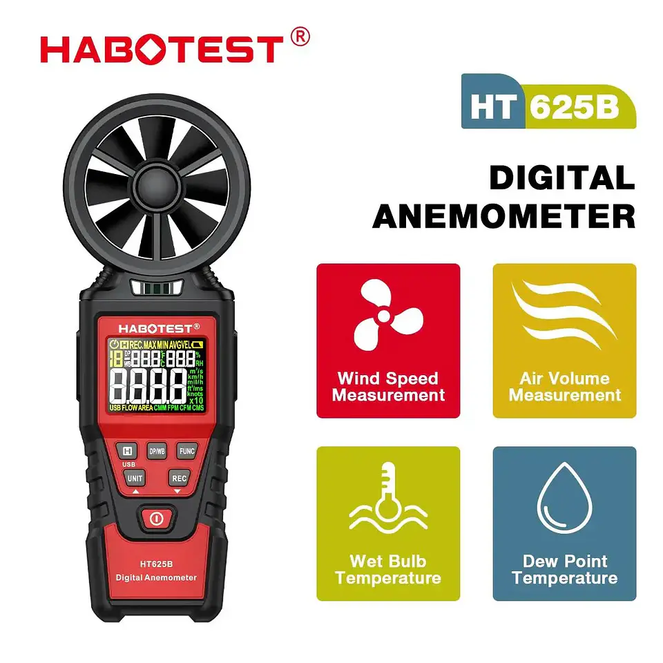 Anemometro HABOTEST HT625B Velocidad del Viento Profesional 14
