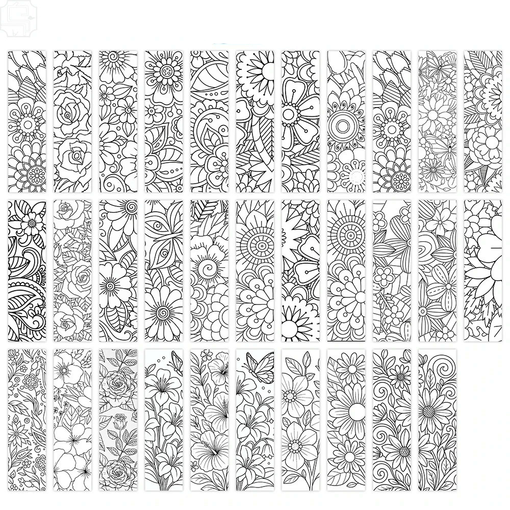 Set 32 marcador de Página flores dibujos para colorear 1
