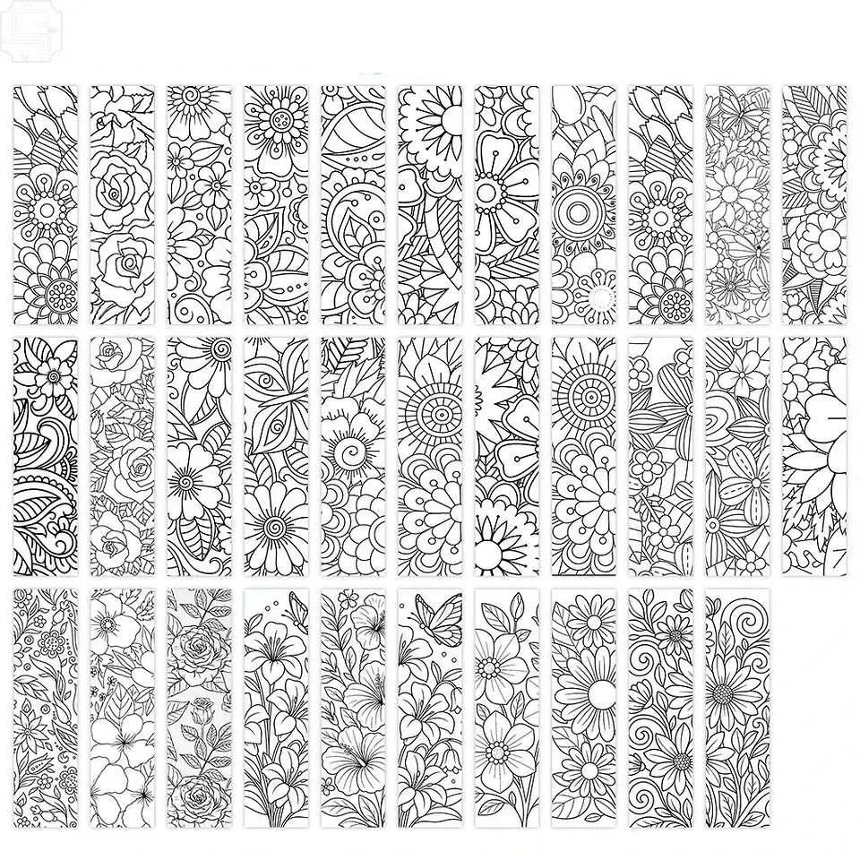 Set 32 marcador de Página flores dibujos para colorear 1