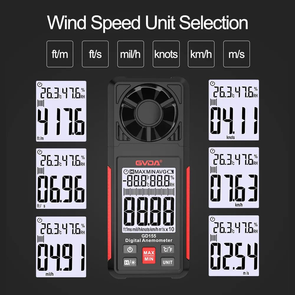 Anemómetro Termómetro Digital GVDA GD155 Velocidad Viento 5