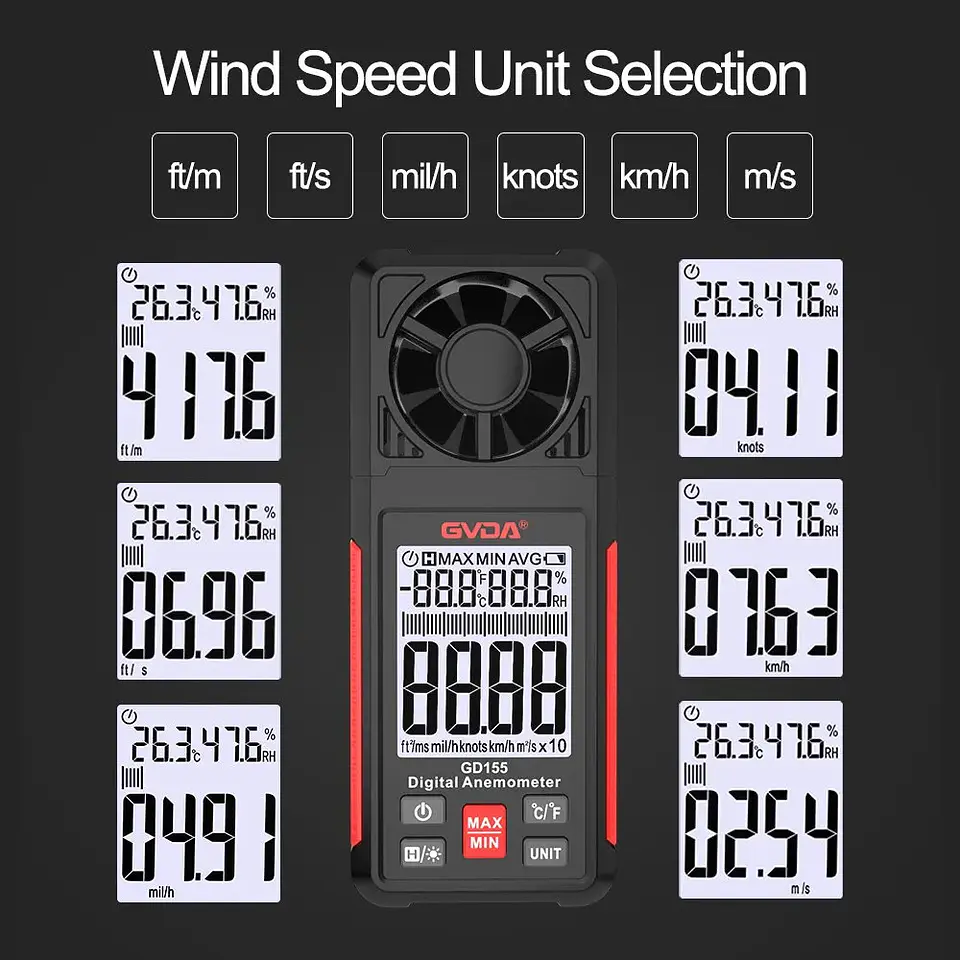 Anemómetro Termómetro Digital GVDA GD155 Velocidad Viento 5