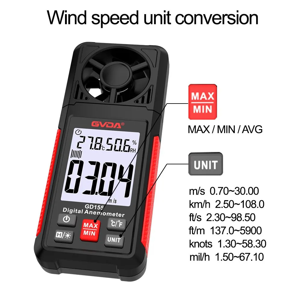 Anemómetro Termómetro Digital GVDA GD155 Velocidad Viento 6