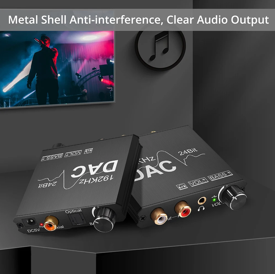 Conversor Audio Digital Óptico A Rca Control Vol Y Bass 192k 6