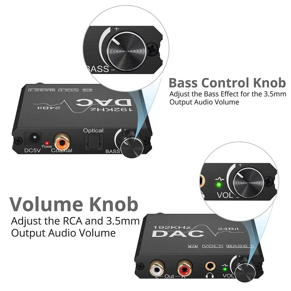 Conversor Audio Digital Óptico A Rca Control Vol Y Bass 192k 4