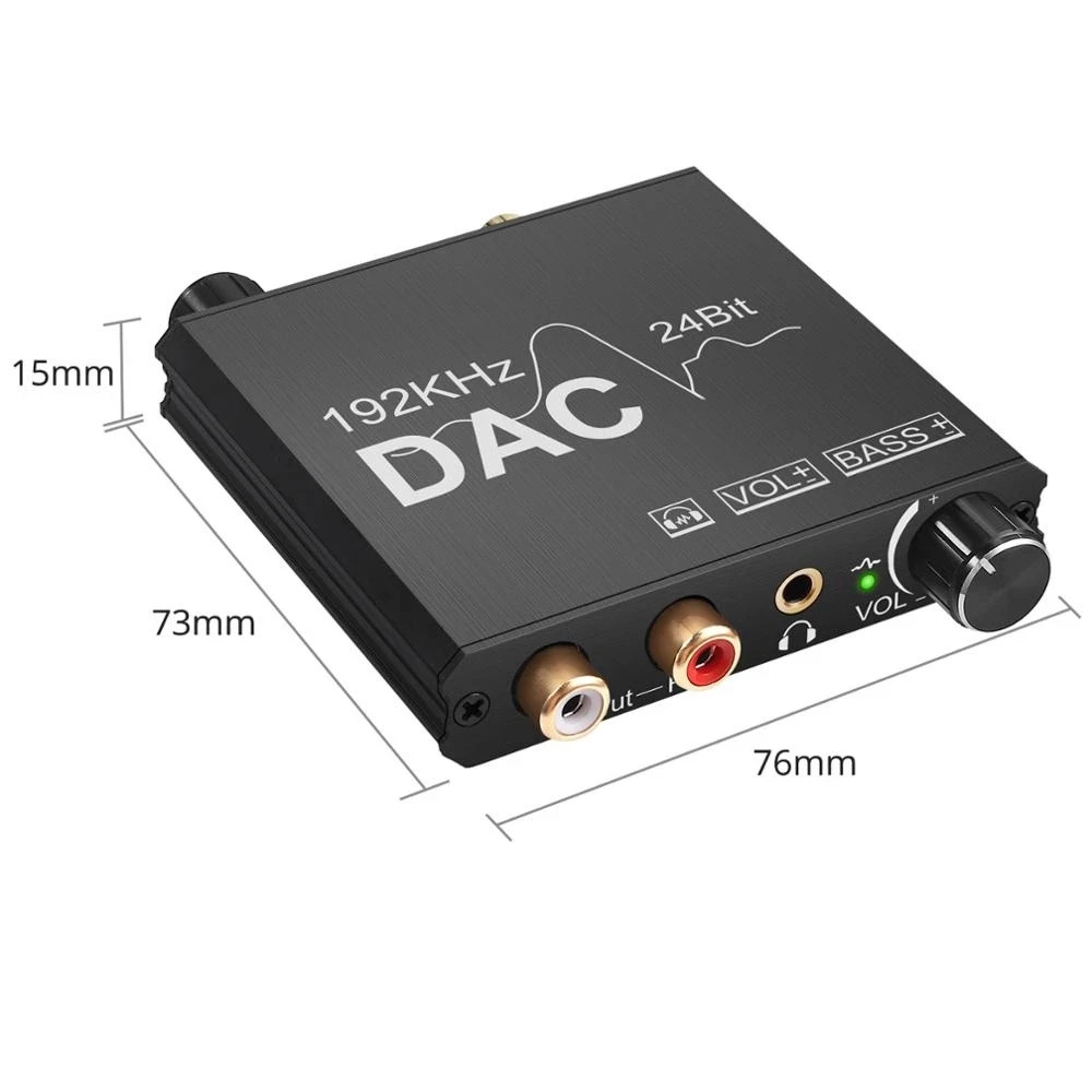Conversor Audio Digital Óptico A Rca Control Vol Y Bass 192k 8