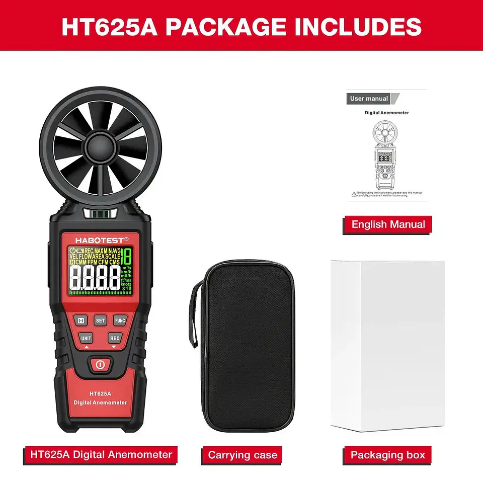 Anemometro Habotest HT625A Velocidad del Viento Profesional 11