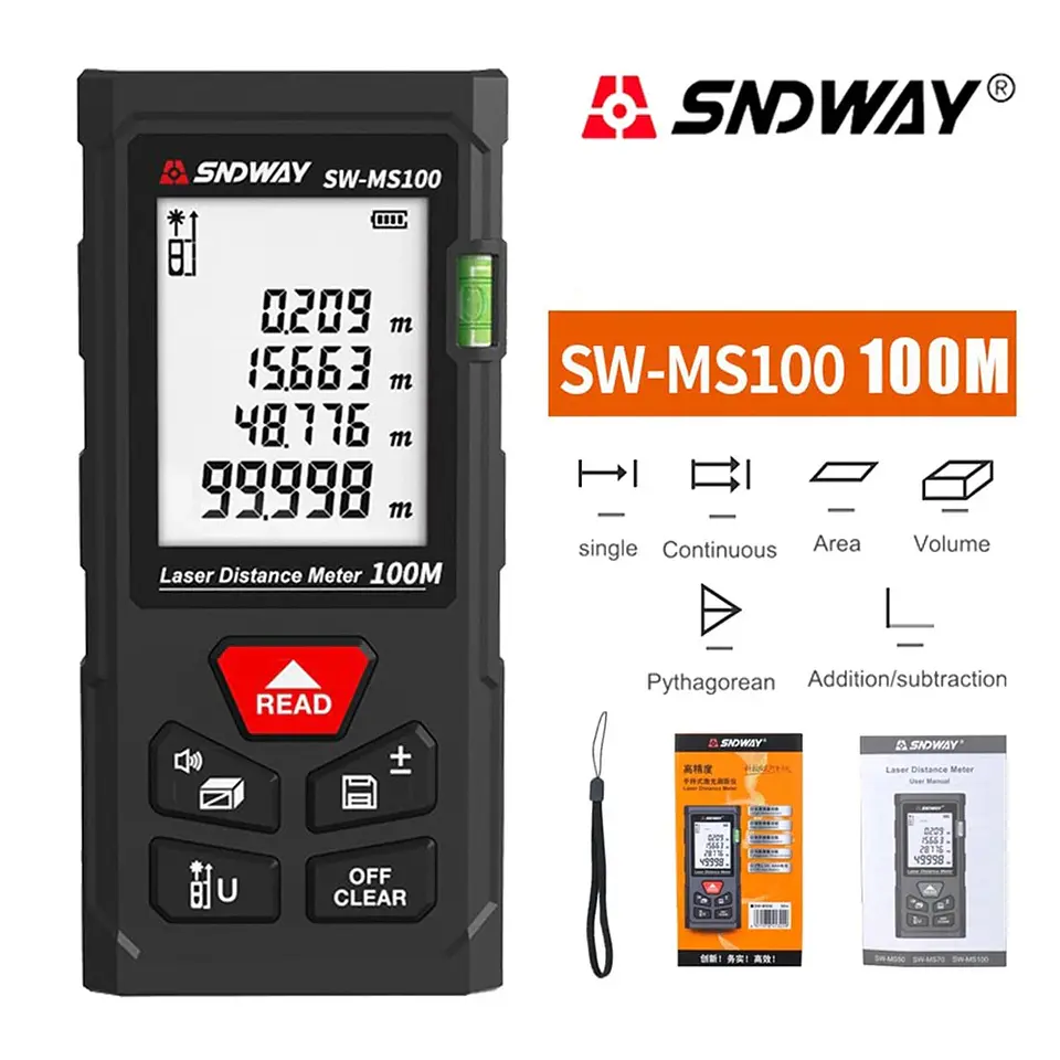 Medidor Distancia Láser 100m Sndway SW-MS100 Distanciómetro 2