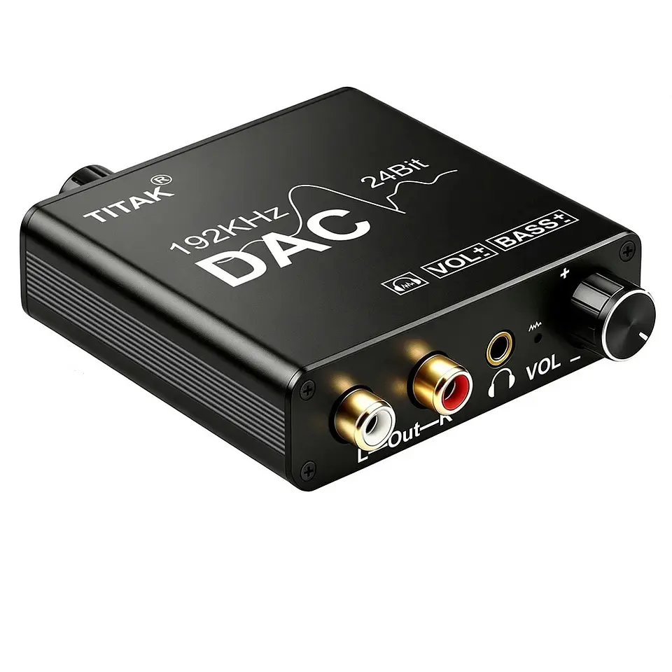 Conversor de Audio DAC Titak Óptico a RCA Control Vol y Bass 1