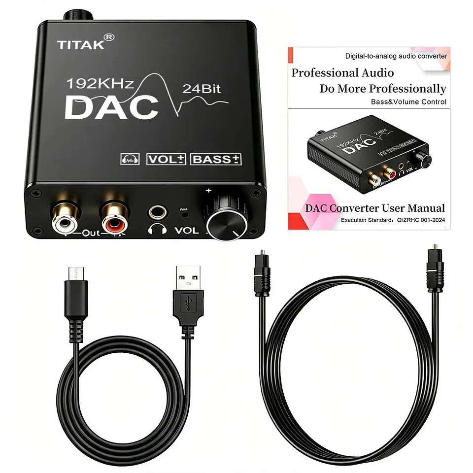 Conversor de Audio DAC Titak Óptico a RCA Control Vol y Bass 11