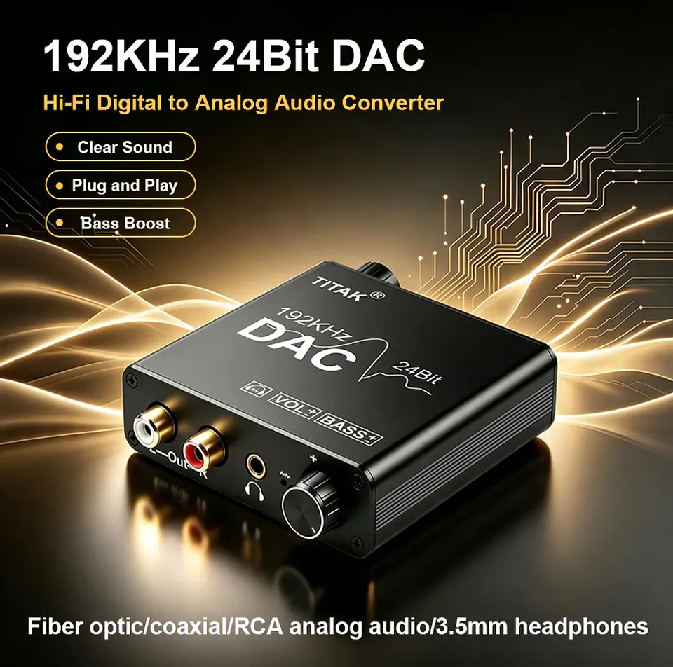 Conversor de Audio DAC Titak Óptico a RCA Control Vol y Bass 2