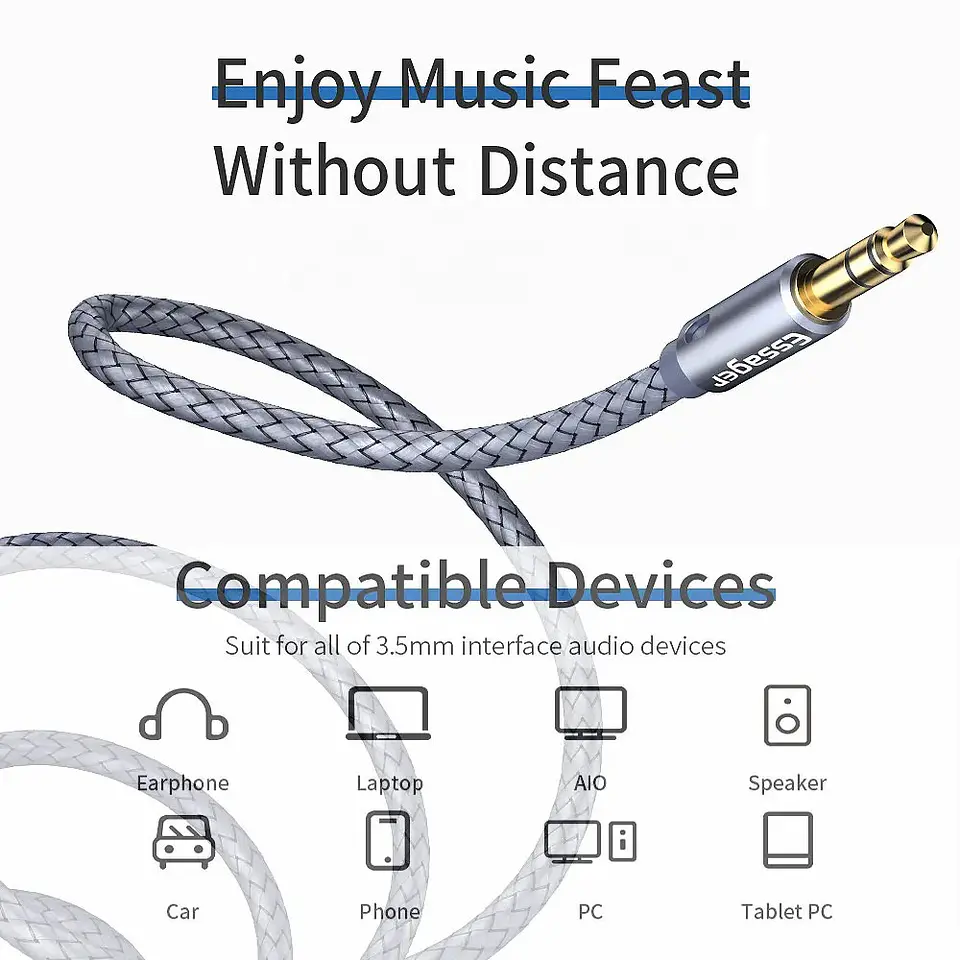 Cable Auxiliar Essager 3.5mm 5m Extensión Estéreo Gris 5