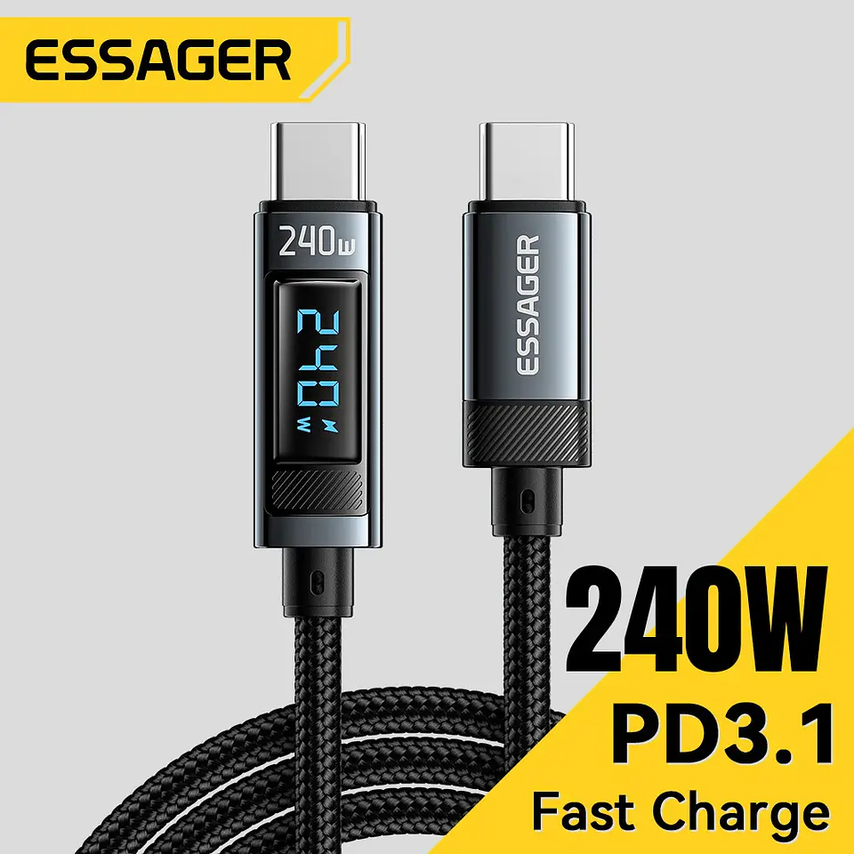 Cable Essager USB-C a USB-C 240W Carga Rápida con Pantalla 8