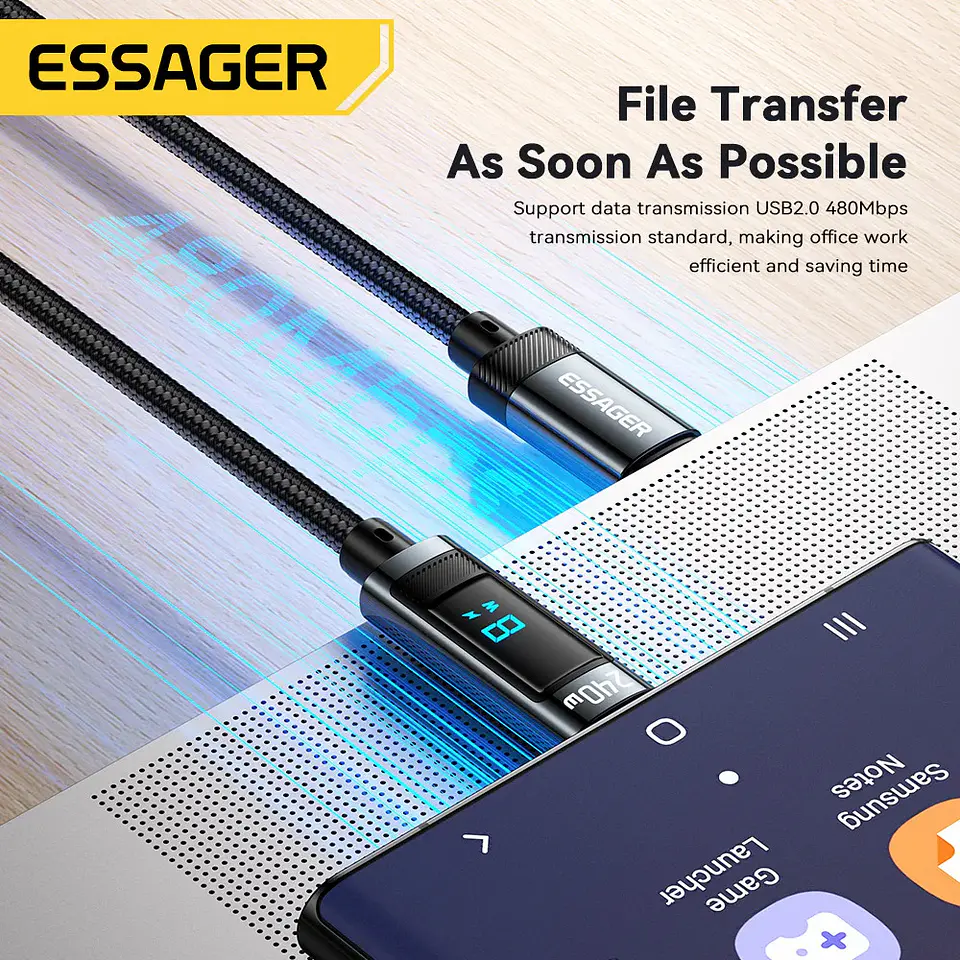 Cable Essager USB-C a USB-C 240W Carga Rápida con Pantalla 5