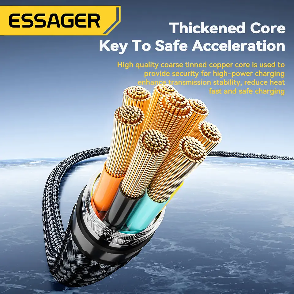 Cable Essager USB-C a USB-C 240W Carga Rápida con Pantalla 6