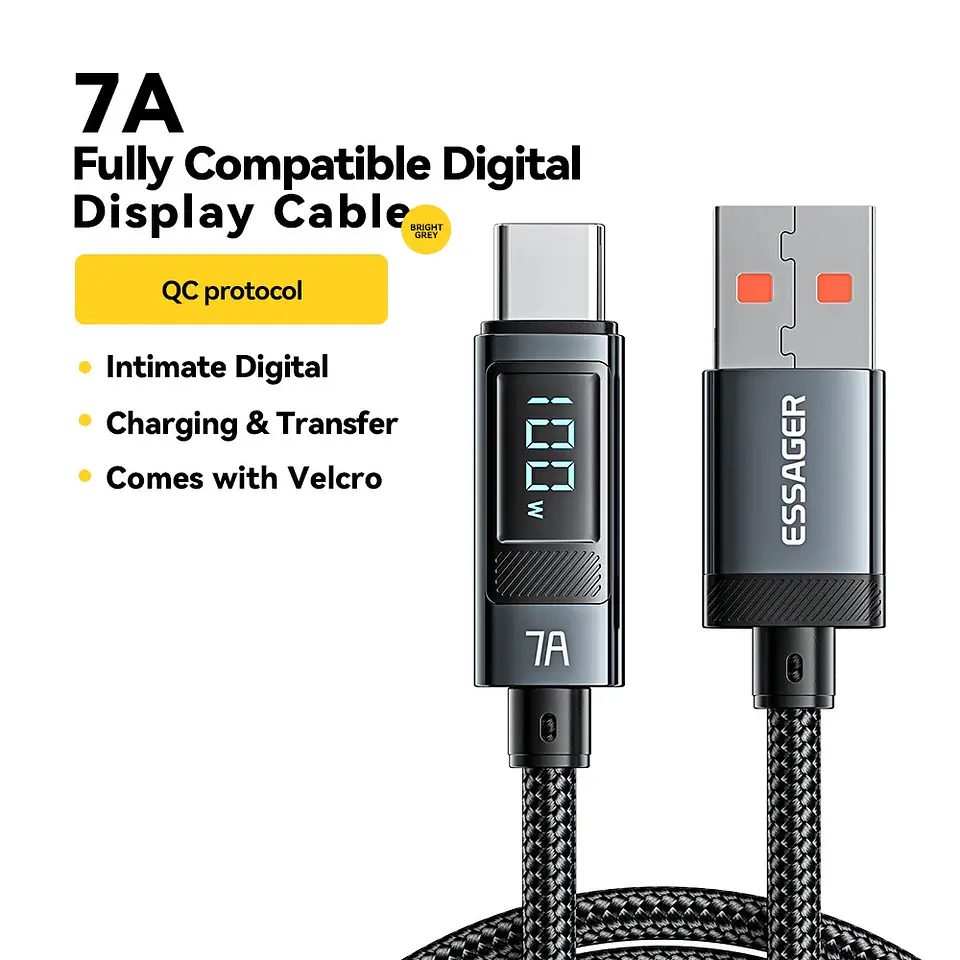 Cable Essager USB a USB-C 100W Carga Rápida con Pantalla 7A 2