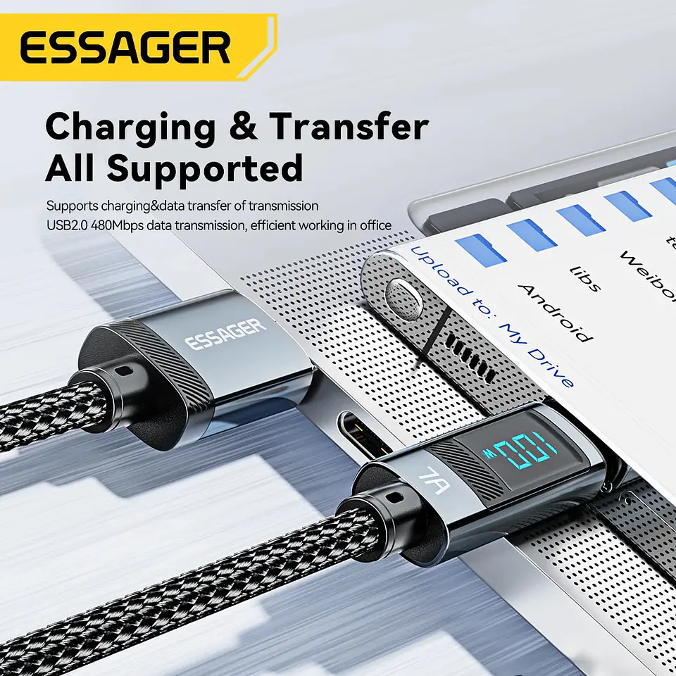 Cable Essager USB a USB-C 100W Carga Rápida con Pantalla 7A 6