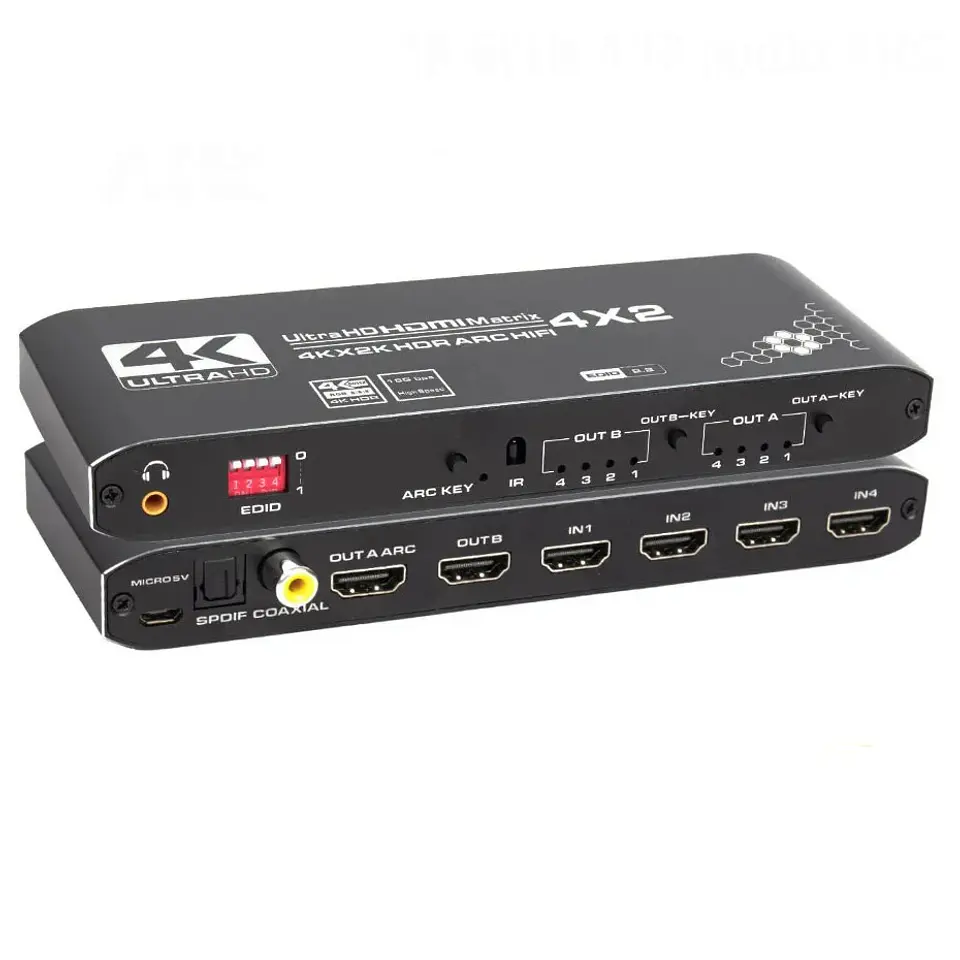 Matriz Switch HDMI 4x2 4K 60Hz HDR Extractor Audio ARC eARC 1