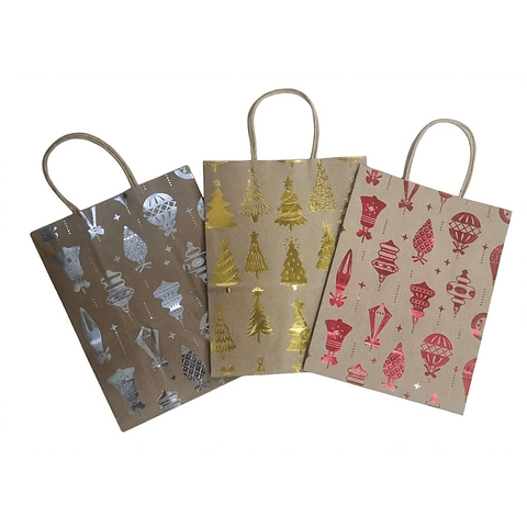 BOLSAS KRAFT NAVIDEÑAS 21*11*27 - 12 UNIDADES