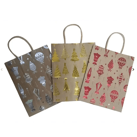 BOLSAS KRAFT NAVIDEÑAS 26*12*33 - 12 UNIDADES