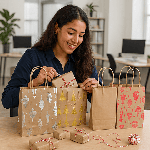 BOLSAS KRAFT NAVIDEÑAS 16x8x21 -  12 UNIDADES