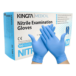 GUANTES KINGFA EXAMINACIÓN NITRILO AZUL 100 UNIDADES