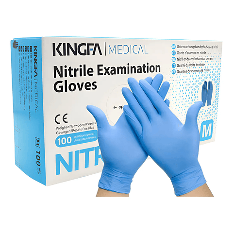 GUANTES KINGFA EXAMINACIÓN NITRILO AZUL 100 UNIDADES