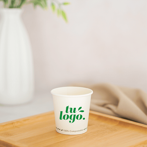 Vaso de Café Blanco 04 oz - Compostable + Logo (1 Color y 1 Cara)