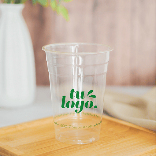 Vaso Transparente 16 oz - Compostable + Logo (1 Color y 1 Cara)