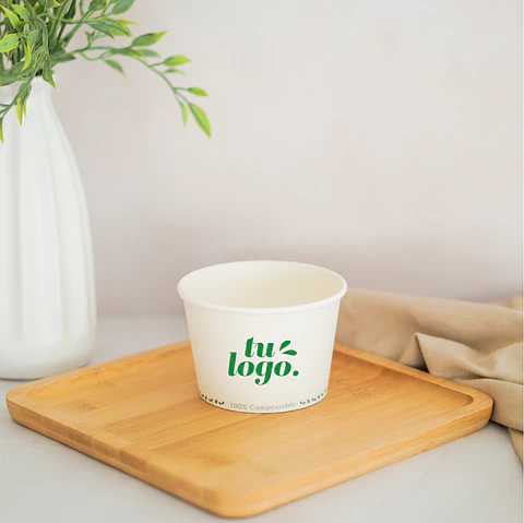 Pote Blanco 08 oz - Compostable + Logo (1 color y 1 cara)