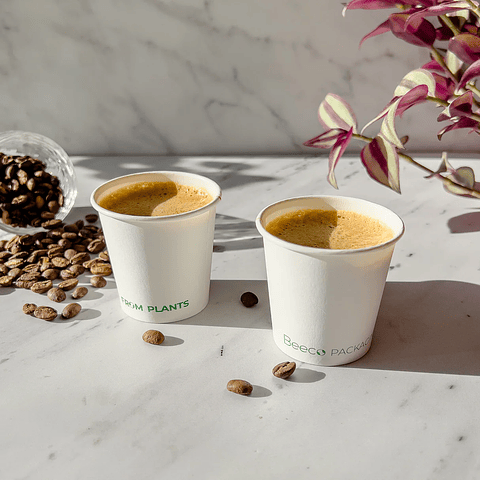 Vaso de Café Blanco 06 oz - Compostable + Logo (1 Color y 1 Cara)