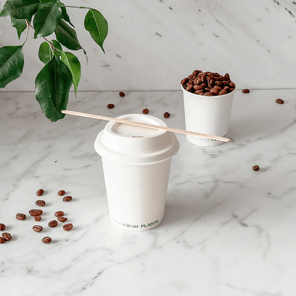 Tapa Blanca Vaso de Café 8 oz - Compostable (Bagazo) 2
