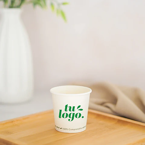 Vaso de Café Blanco 04 oz - Compostable + Logo (1 Color y 1 Cara)