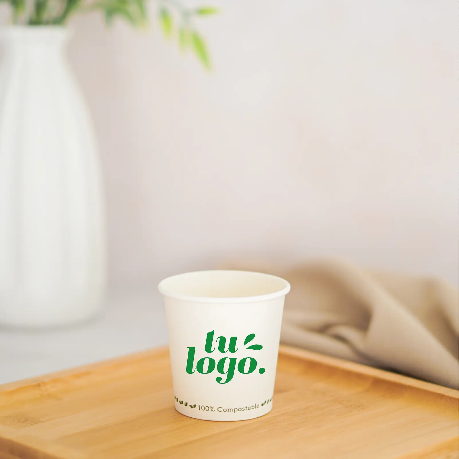 Vaso de Café Blanco 04 oz - Compostable + Logo (1 Color y 1 Cara) 1