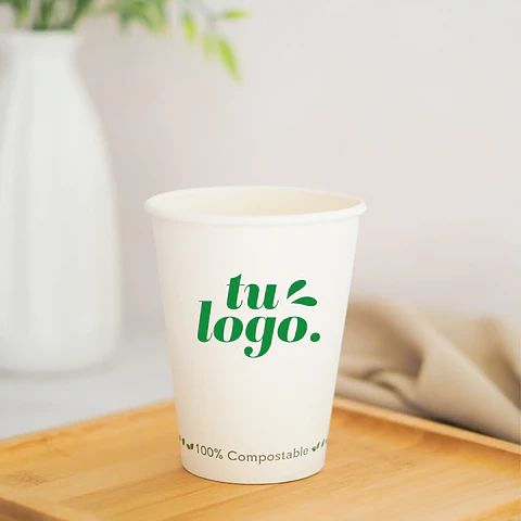 Vaso de Café Blanco 12 oz - Compostable + Logo (1 Color y 1 Cara)
