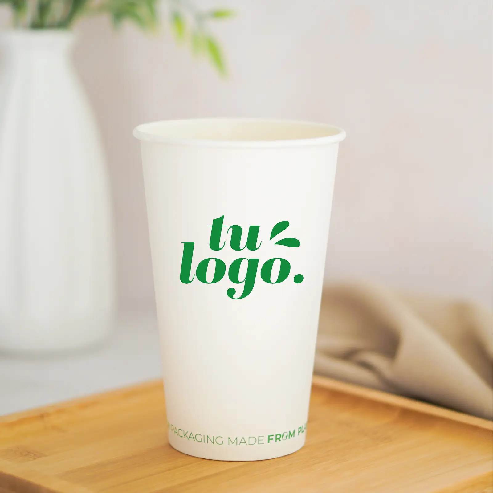 Vaso de Café Blanco 16 oz - Compostable + Logo (1 Color, 1 Cara) 1