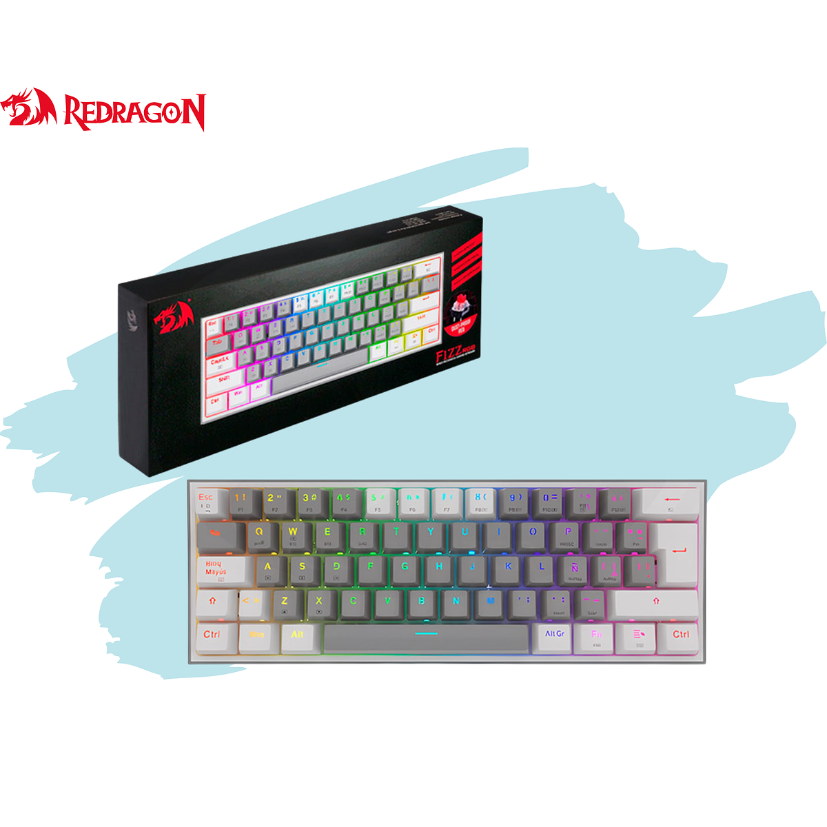 TECLADO MECÁNICO Gamer Redragon FIZZ PRO Wireless. Spanish K616-RGB-GW GREY/WHITE 1