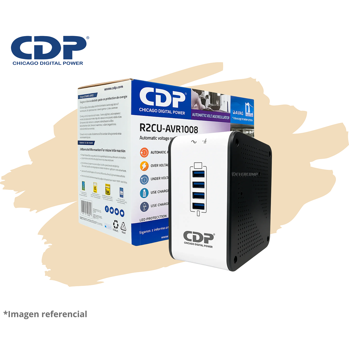 ESTABILIZADOR CDP R2CU-AVR1008I 1000VA/500W 8 SALIDAS 4 PUERTOS 4