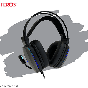 AUDÍFONOS GAMING TEROS TE-8170N estéreo 7.1, micrófono, conector USB, Negro, Luces RGB
