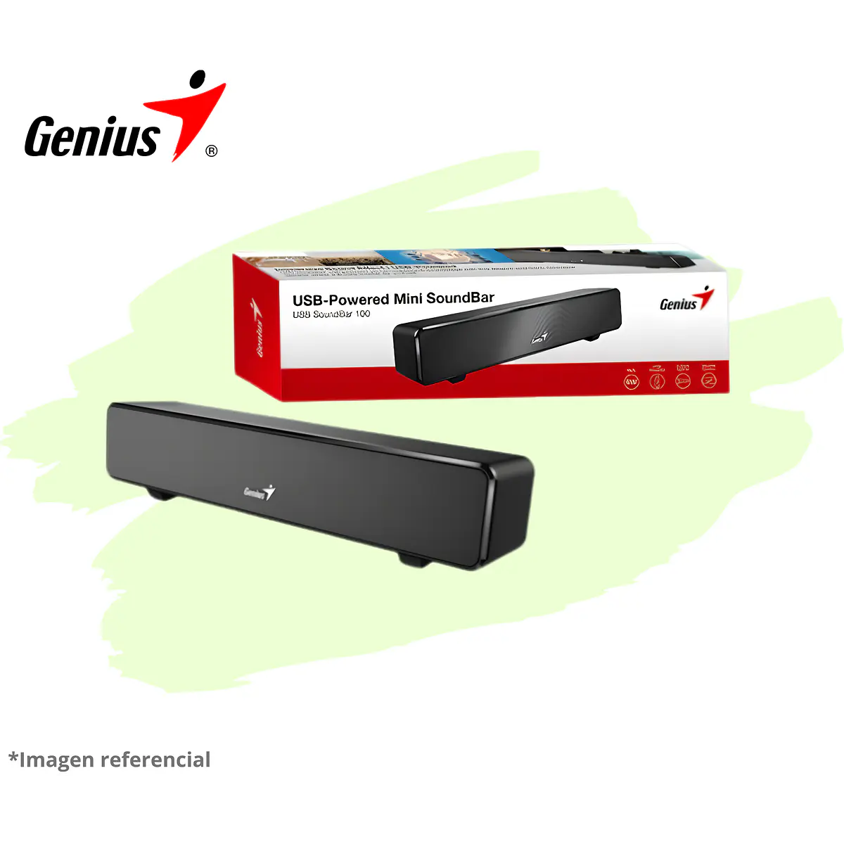 PARLANTE GENIUS SOUND BAR 100 MINI 6W 3.5MM USB POWER BLACK 1