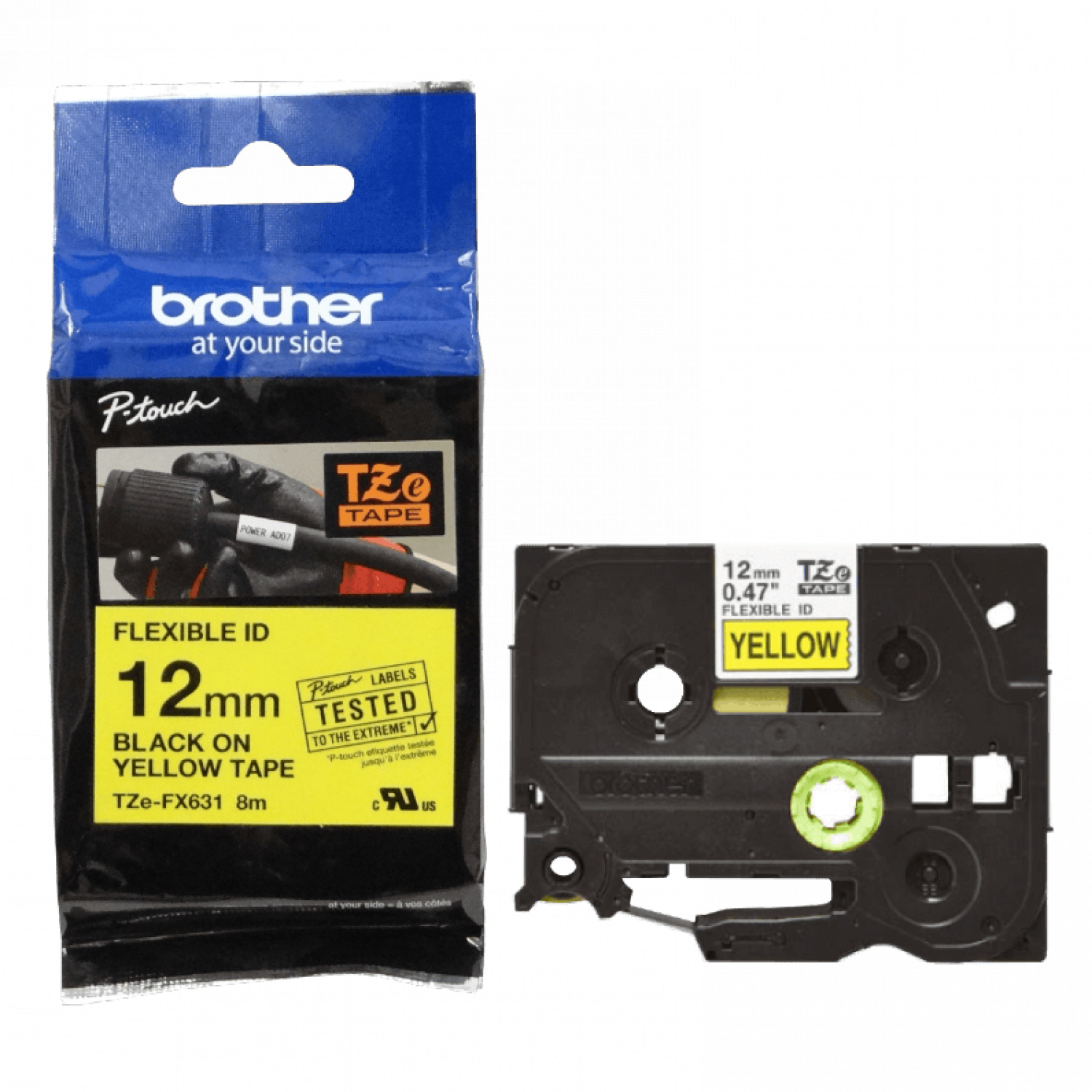 Cinta Etiquetadora TZE-FX631 12mm Negro En Amarillo