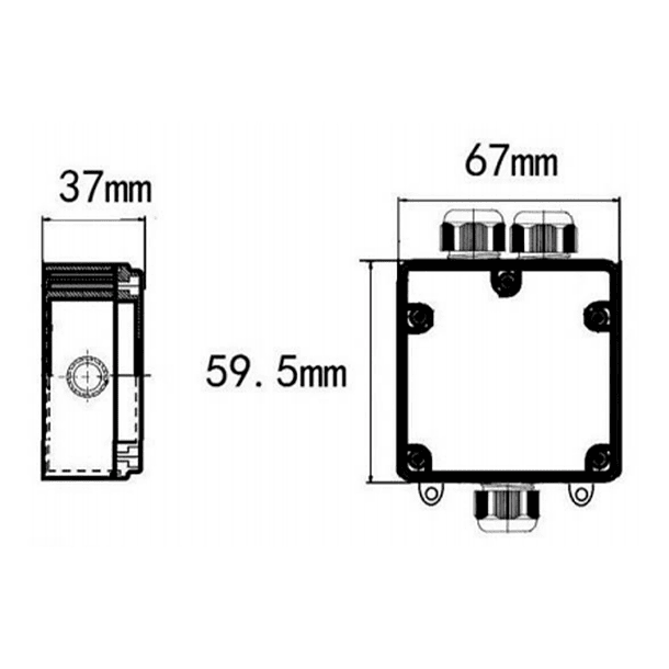 Caja Hermética 60 x 67 X 37mm 2 Salidas IP68  3