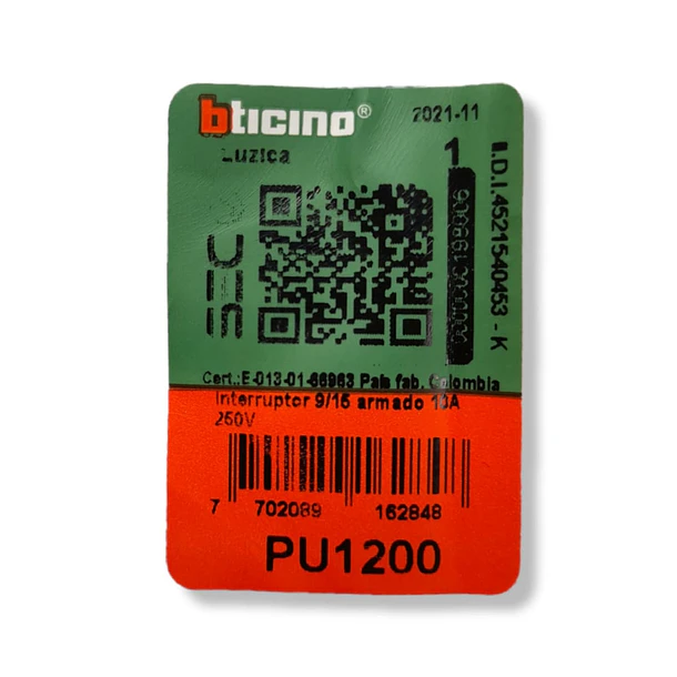 Interruptor Doble 9/15 10A Luzica Bticino Pu1200 3