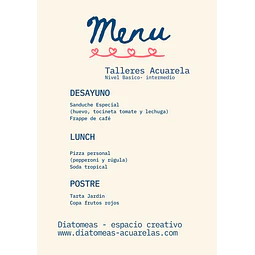 Taller online (en vivo ) Menu Delicioso en eacuarela