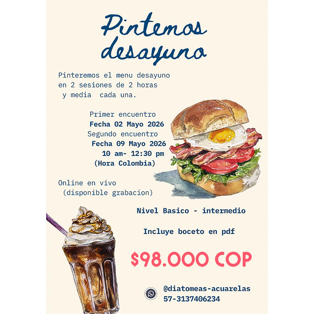 Taller online (en vivo ) Menu Delicioso en eacuarela