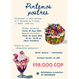 Taller online (en vivo ) Menu Delicioso en acuarela
