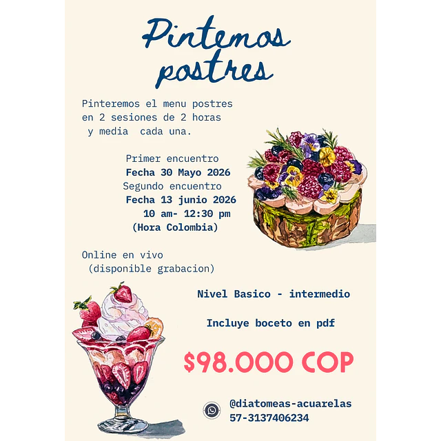 Taller online (en vivo ) Menu Delicioso en eacuarela